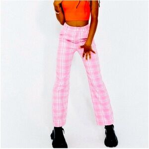 NWOT Princess Polly Women’s 6 Plaid Pants Pink White Straight Leg Trousers Soft
